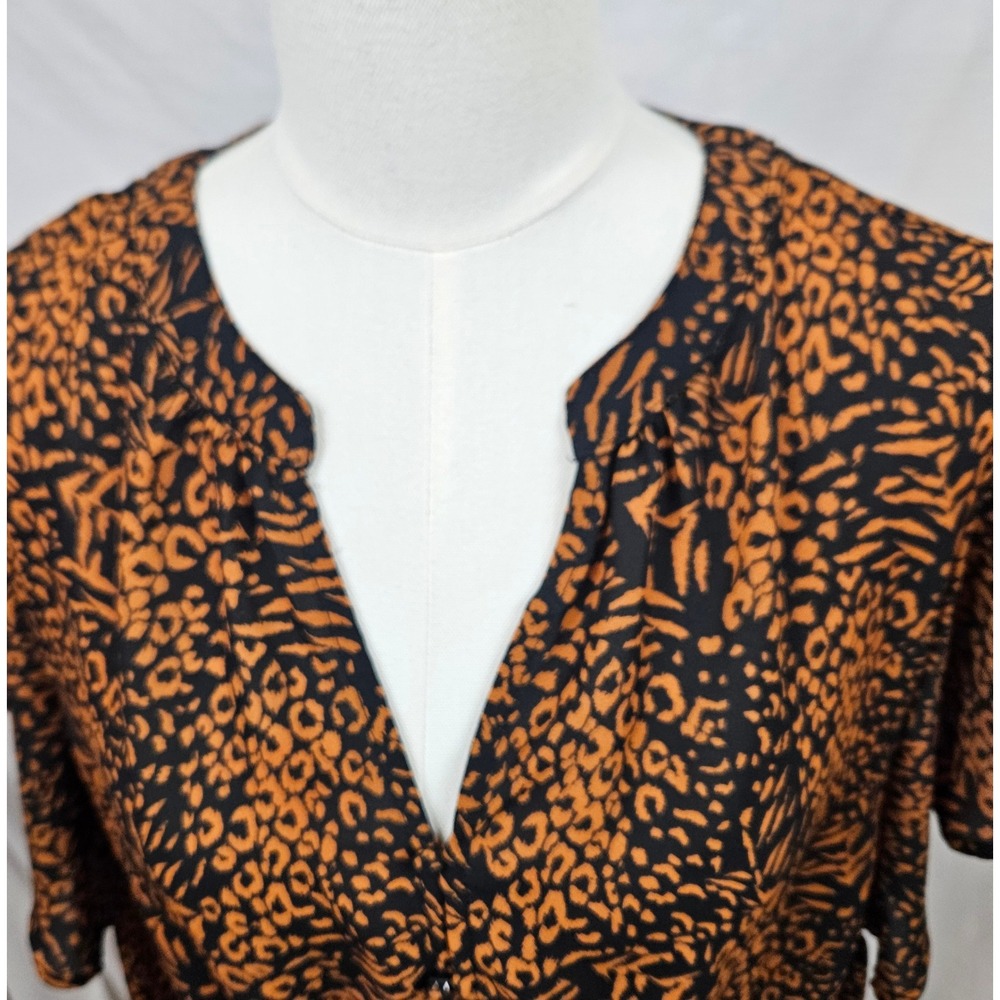 Massini Womens Animal Print Blouse Cognac Orange Black Elastic Waist Peplum 1X - Picture 6 of 9